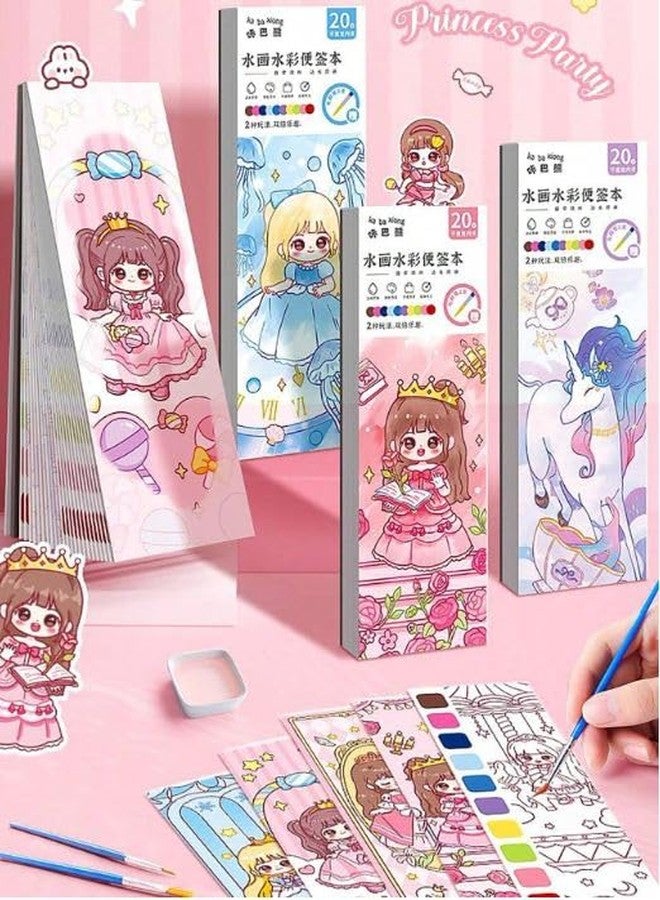 OANGO كتاب تلوين بالألوان المائية لدمى الأطفال من أوانجو، كتاب رسم وتلوين، مجموعتان مع فرشاة، لوحات مائية صغيرة للسفر، كتب طلاء سحرية صغيرة، مجموعة ورق رسم للبنات والأولاد الصغار - Image 2